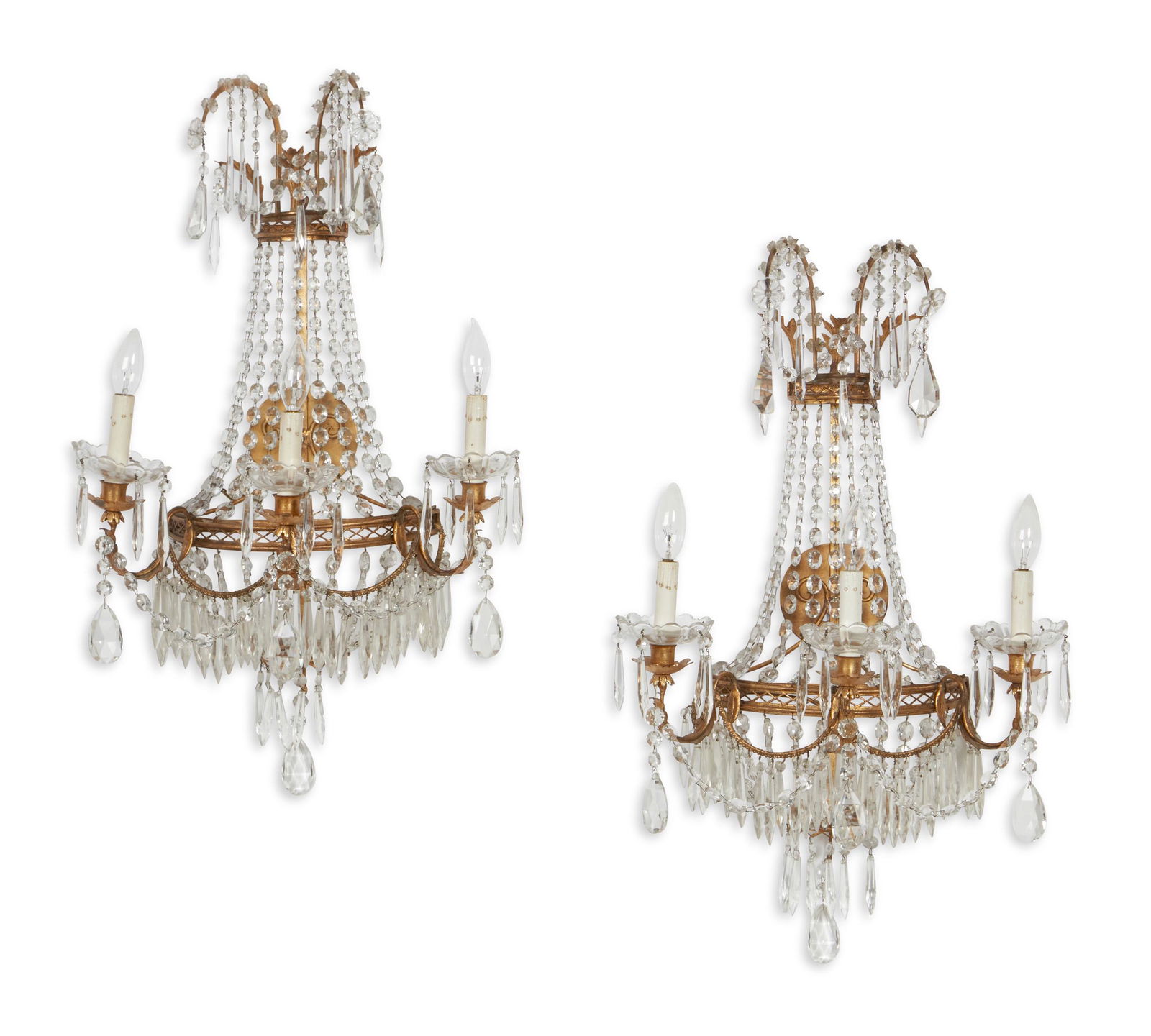 A pair of Louis XVI style three branch wall lights (1 of 2)