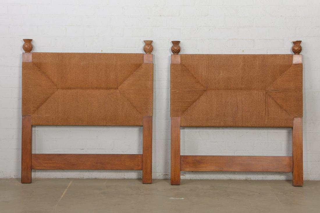 Pair of Las Palmas Design Kingston Twin headboards: A pair of Las Palmas Design Kingston rush woven Twin size headboardsheight 53in (134.5cm); width 48 1/2in (123cm)