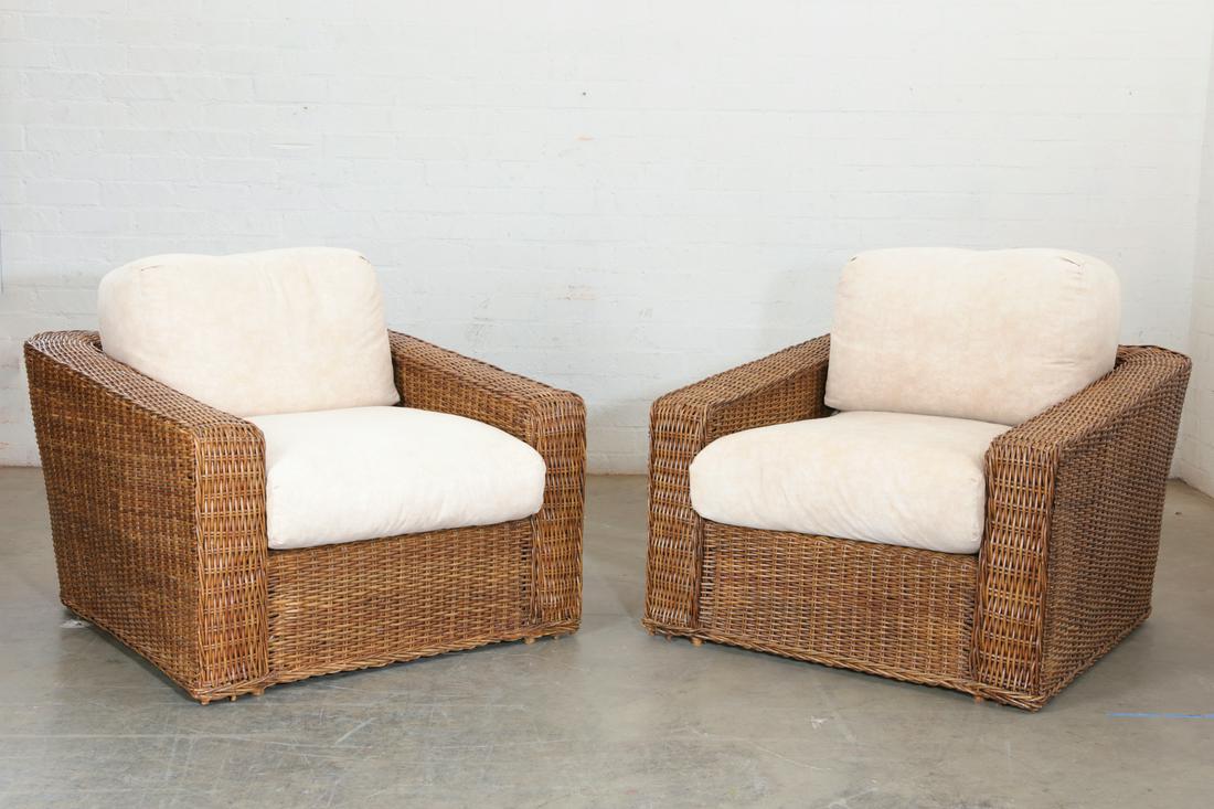 A pair of oversized wicker lounge chairs (1 of 2)