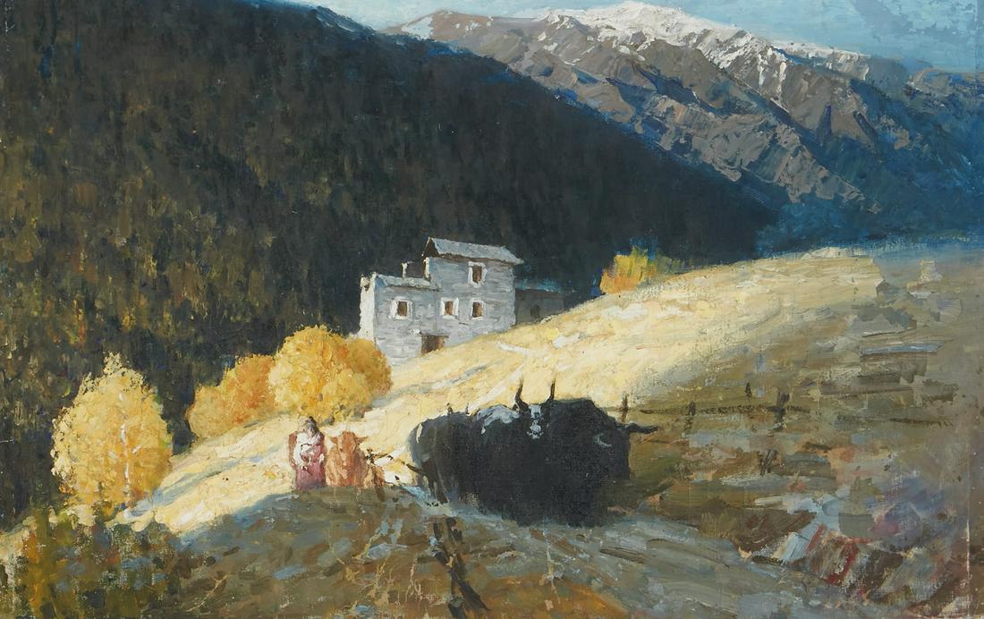 Chinese School , Mountainous landscape with house (1 of 4)