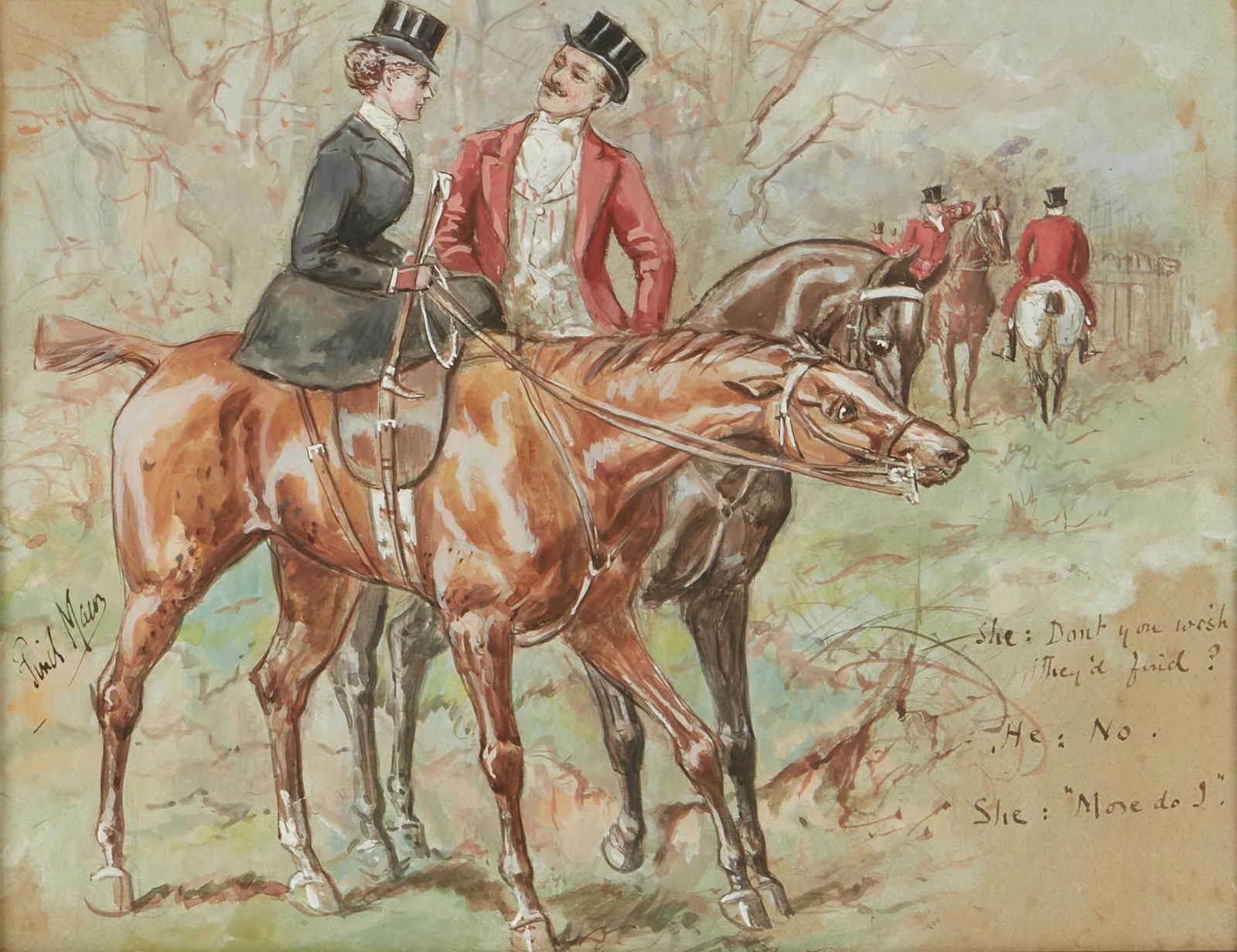 George Finch Mason, flirting couple at the hunt (1 of 5)