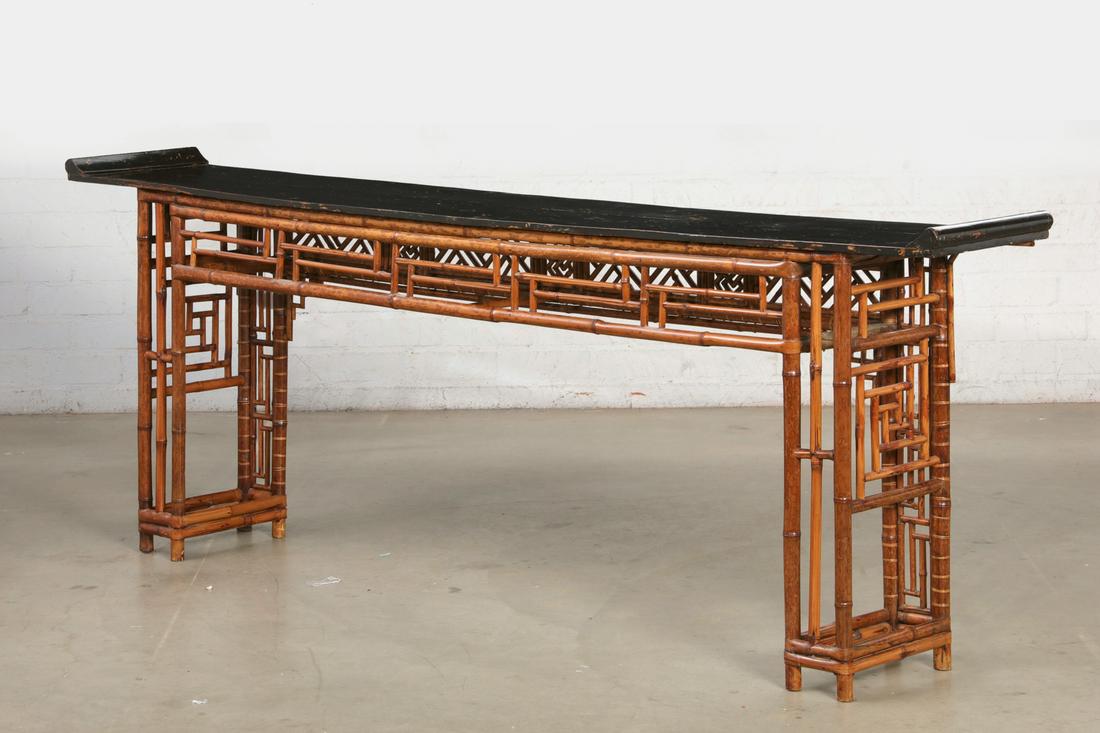 An Asian lacquer and bamboo console table (1 of 2)