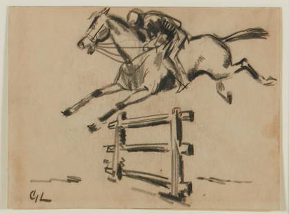 George Benjamin Luks, Horse jumping a hurdle: George Benjamin Luks (American, 1867-1933)Horse jumping a hurdlecharcoal on papersigned with monogram GL lower left4 x 5 1/2in (10 x 14cm) Provenance:The Collection of Charl