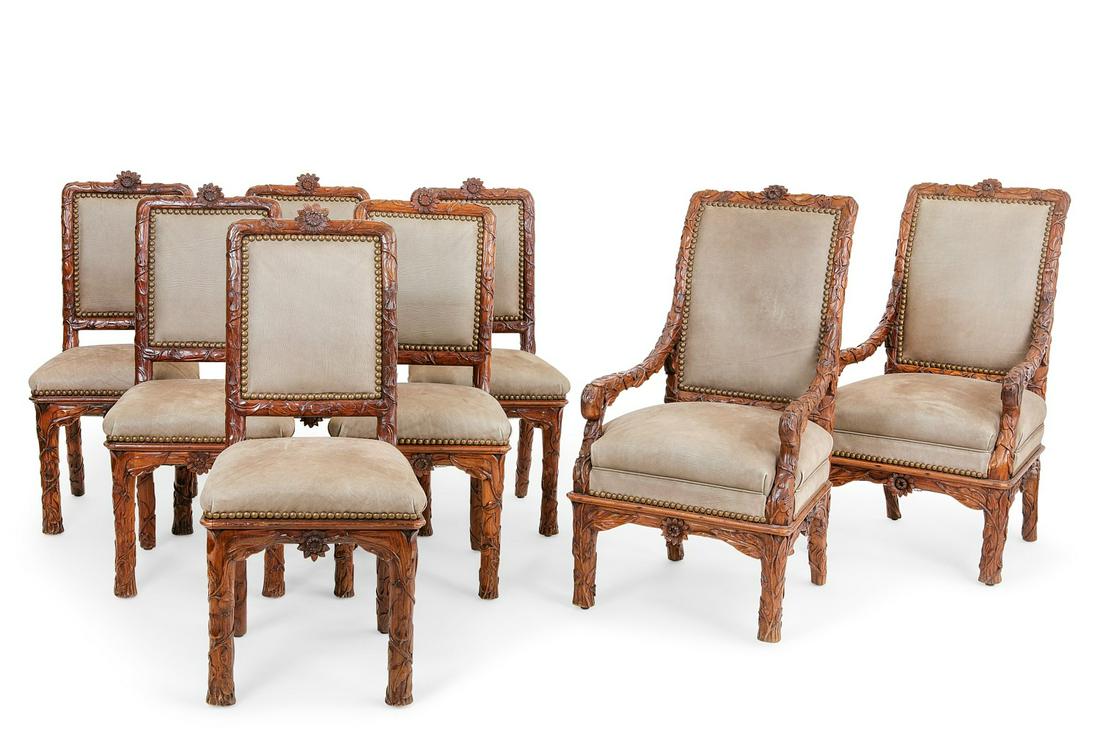 Eight Continental floral and foliate dining chairs (1 of 4)