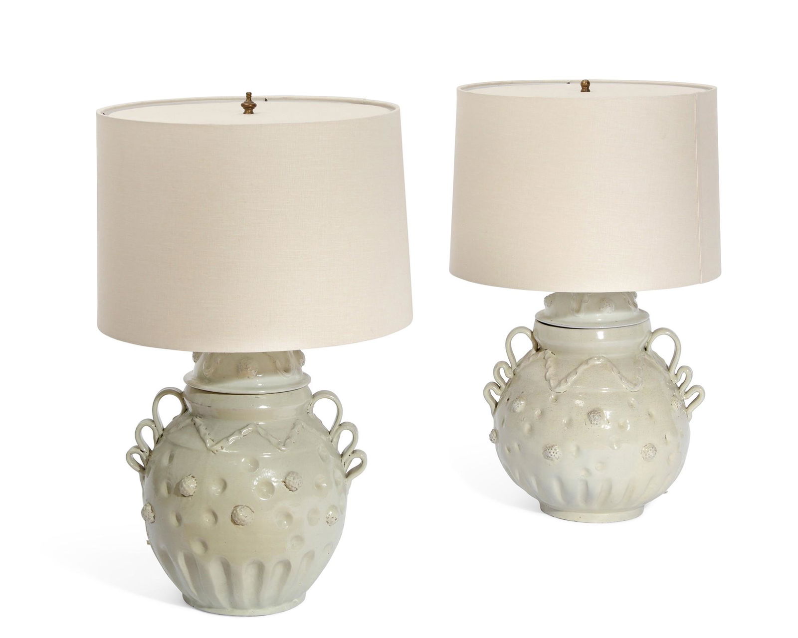 A pair of Mexican white glazed earthenware lamps (1 of 6)