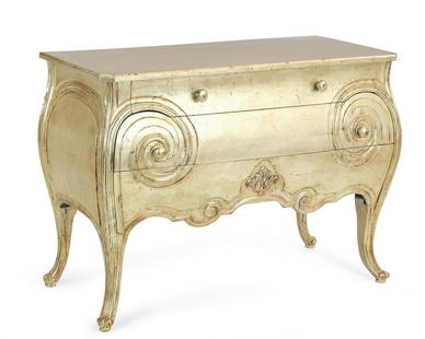 Hollywood Regency style commode, after S Maugham: A Hollywood Regency style silvered commodein the manner of Syrie Maughampost 1950height 34in (86cm); width 48in (122cm); depth 21in (53.5cm)