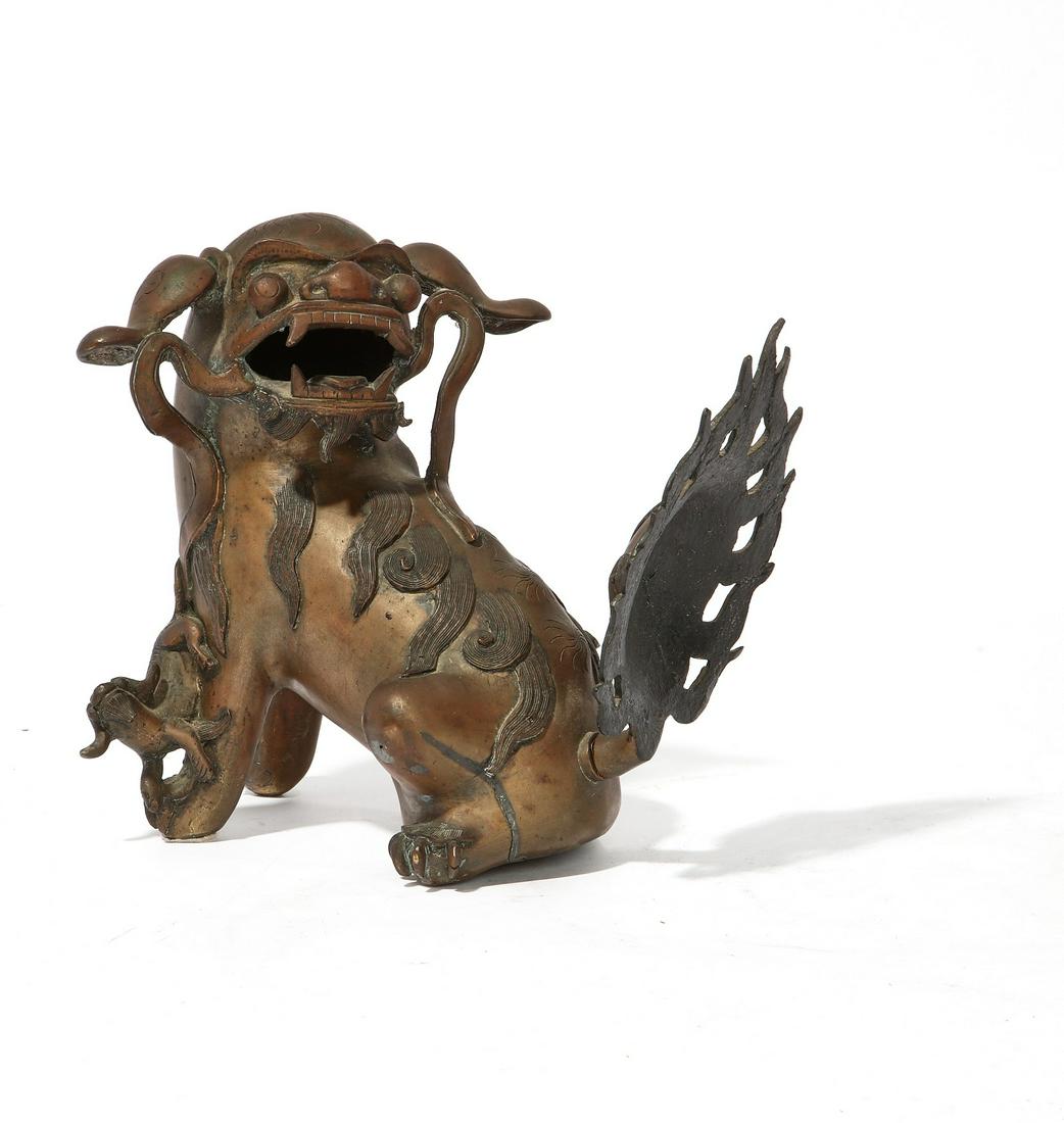 A Japanese patinated bronze model of a koma inu (1 of 5)