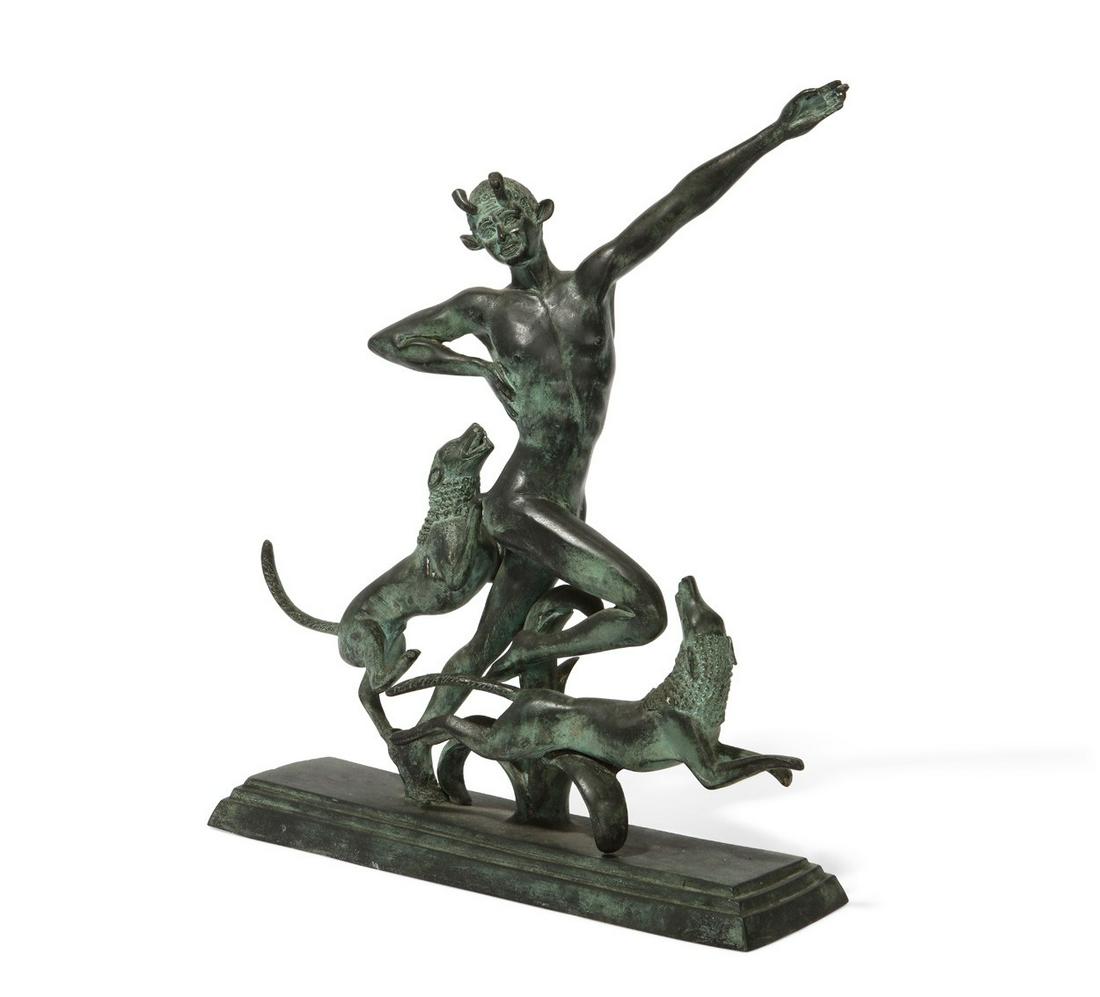 A Continental metal group of a satyr and hounds (1 of 4)