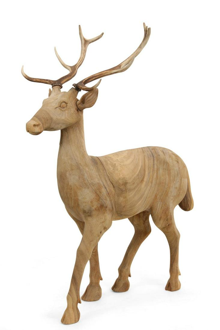 A large hardwood model of a deer (1 of 3)