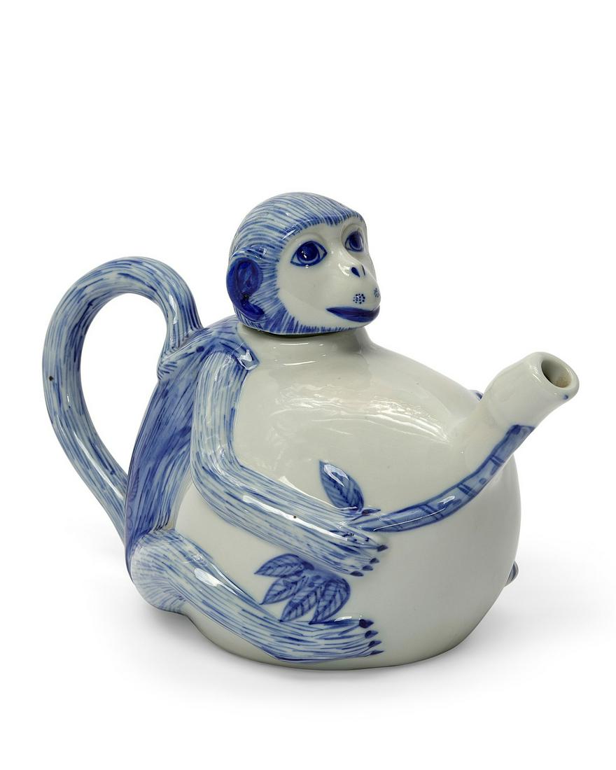A blue and white monkey form teapot (1 of 4)