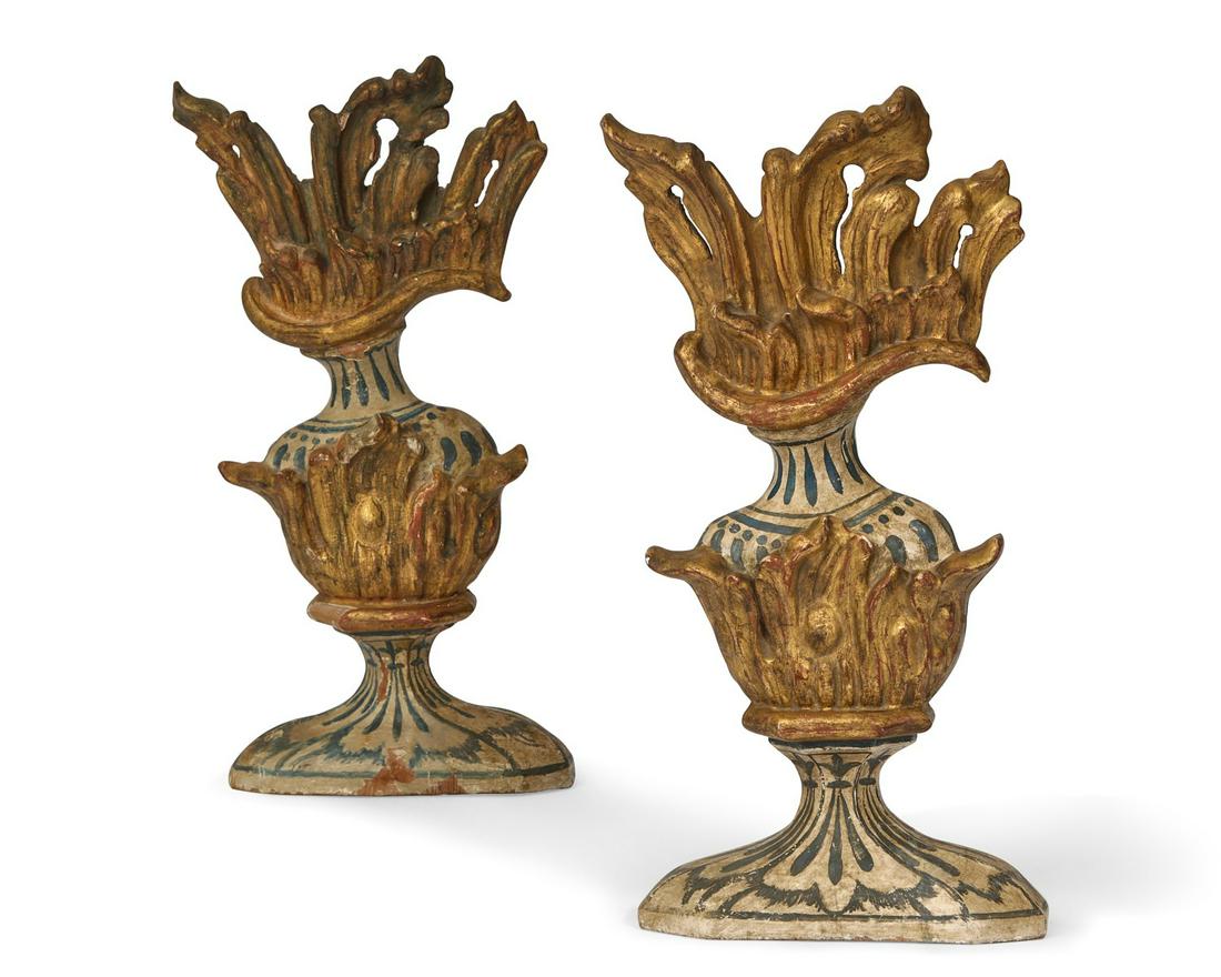 Two Italian painted flaming urn decorative reliefs (1 of 3)