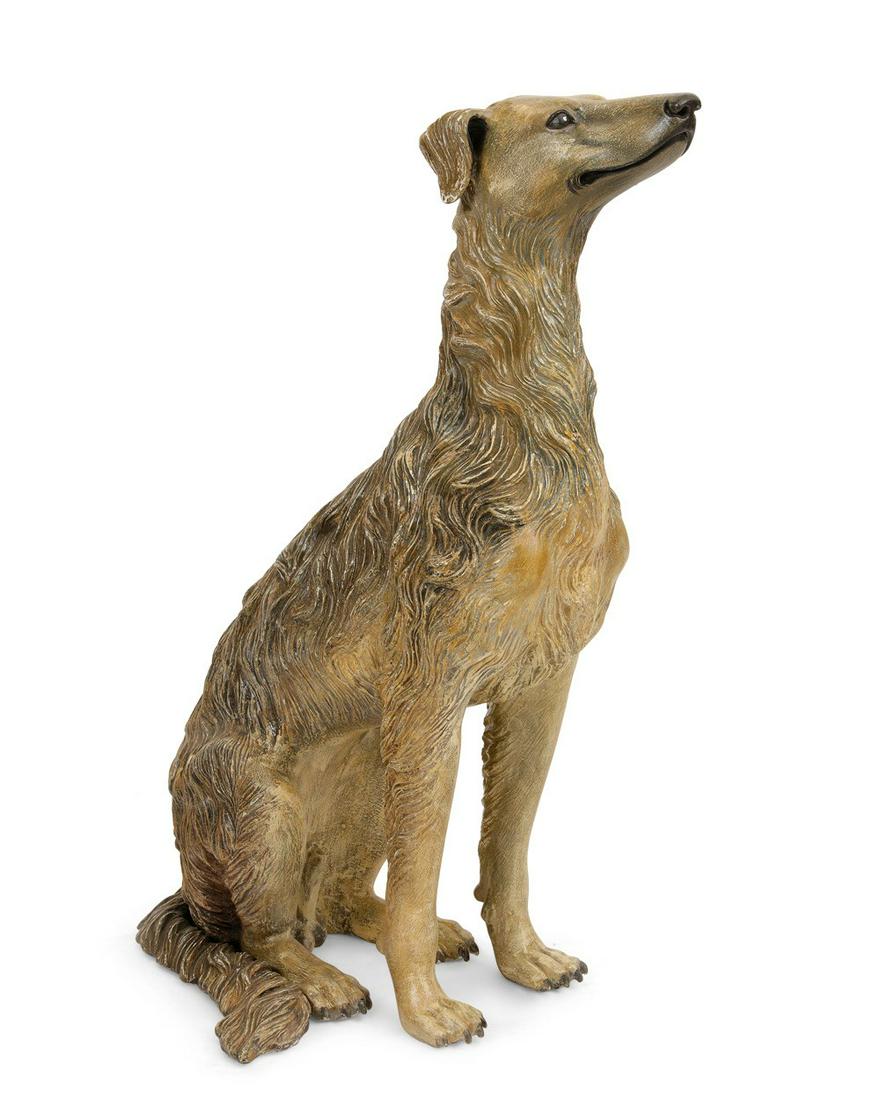 A cold painted bronze model of a seated borzoi (1 of 5)