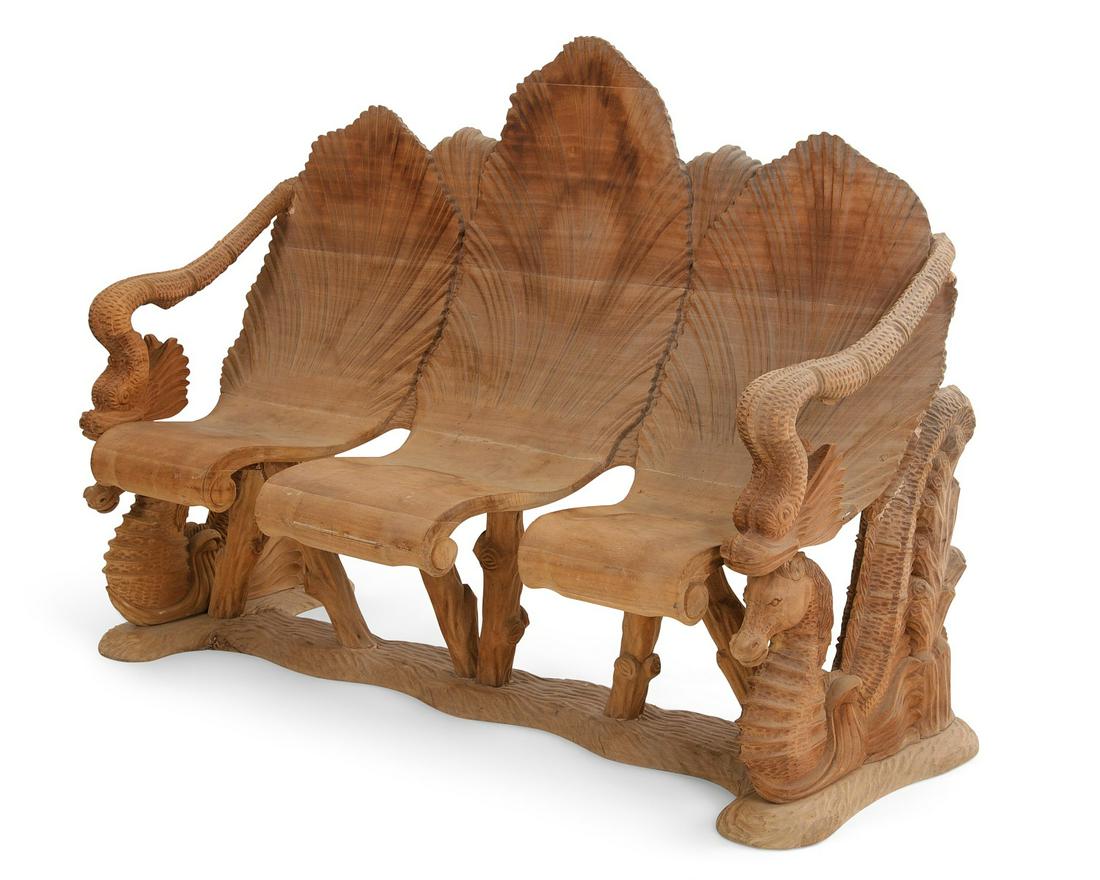 A Grotto style hardwood triple chair back settee (1 of 5)