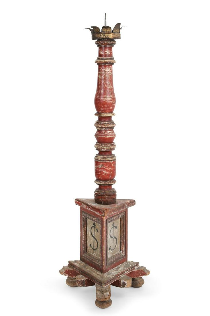 Spanish Baroque painted wood & tole floor pricket (1 of 4)