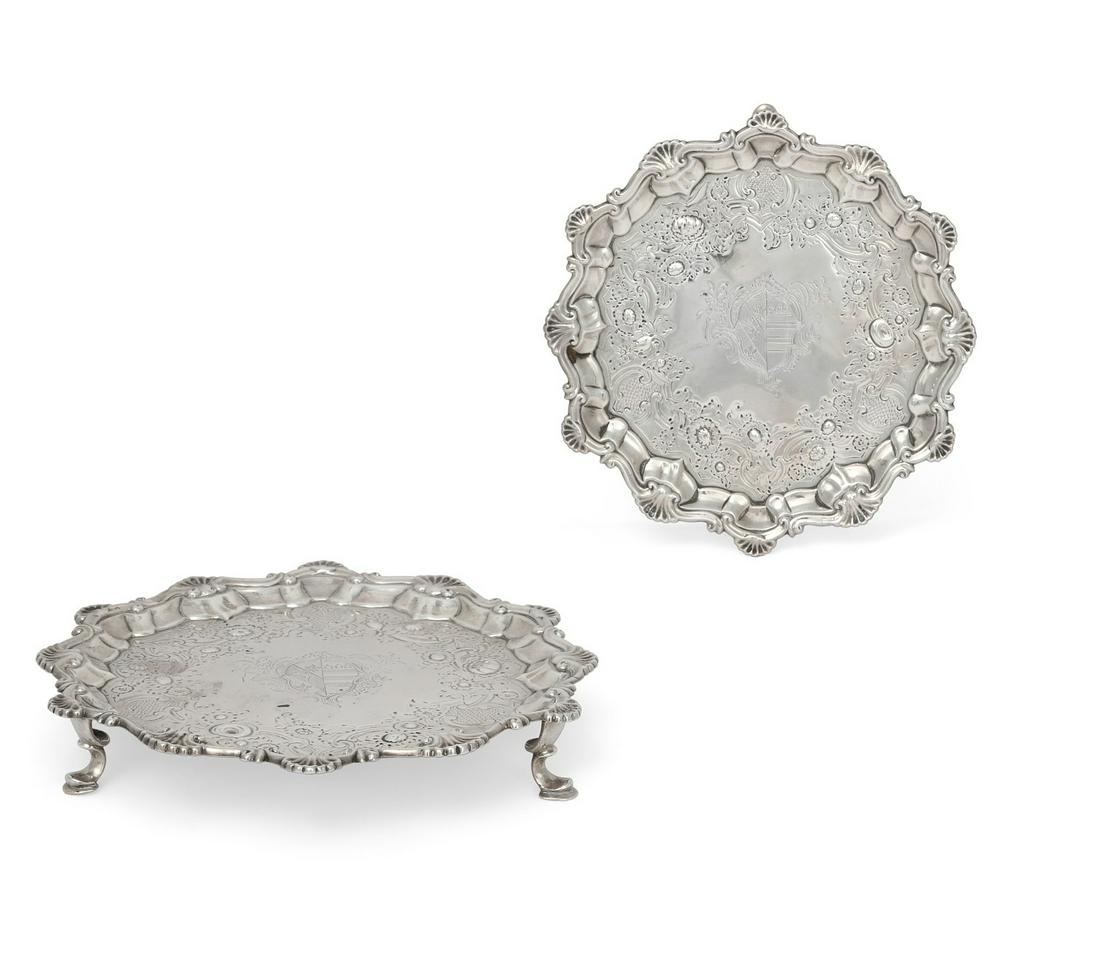 A pair of George II sterling silver waiters, Rugg (1 of 6)
