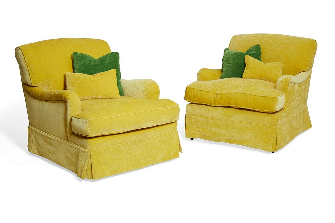 Pair Rose Tarlow yellow velvet Lambertus chairs (1 of 3)