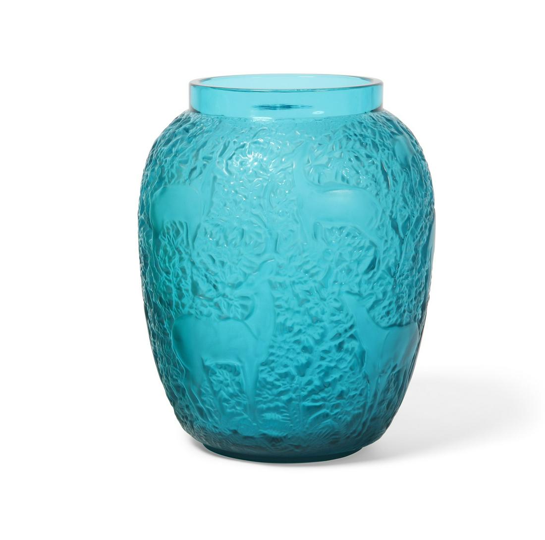 A Lalique frosted blue glass vase: Biches (1 of 2)