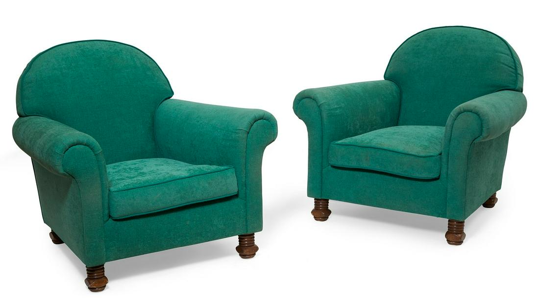 A pair of Rose Tarlow green English Club chairs (1 of 3)
