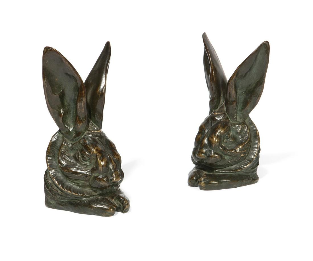 Pair of English bronze rabbit bookends, Gilbert (1 of 3)