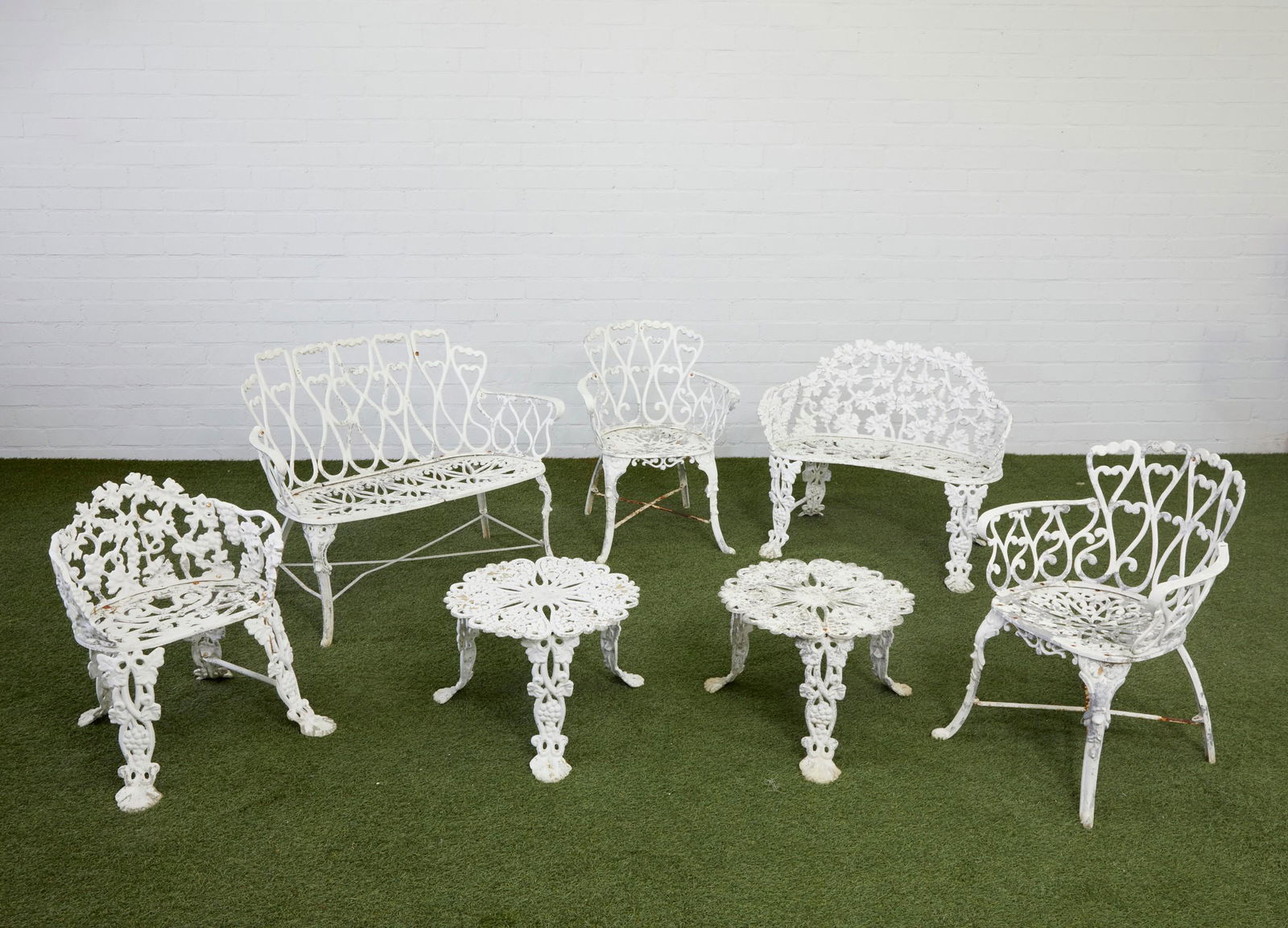 Seven piece white painted aluminum garden suite (1 of 4)