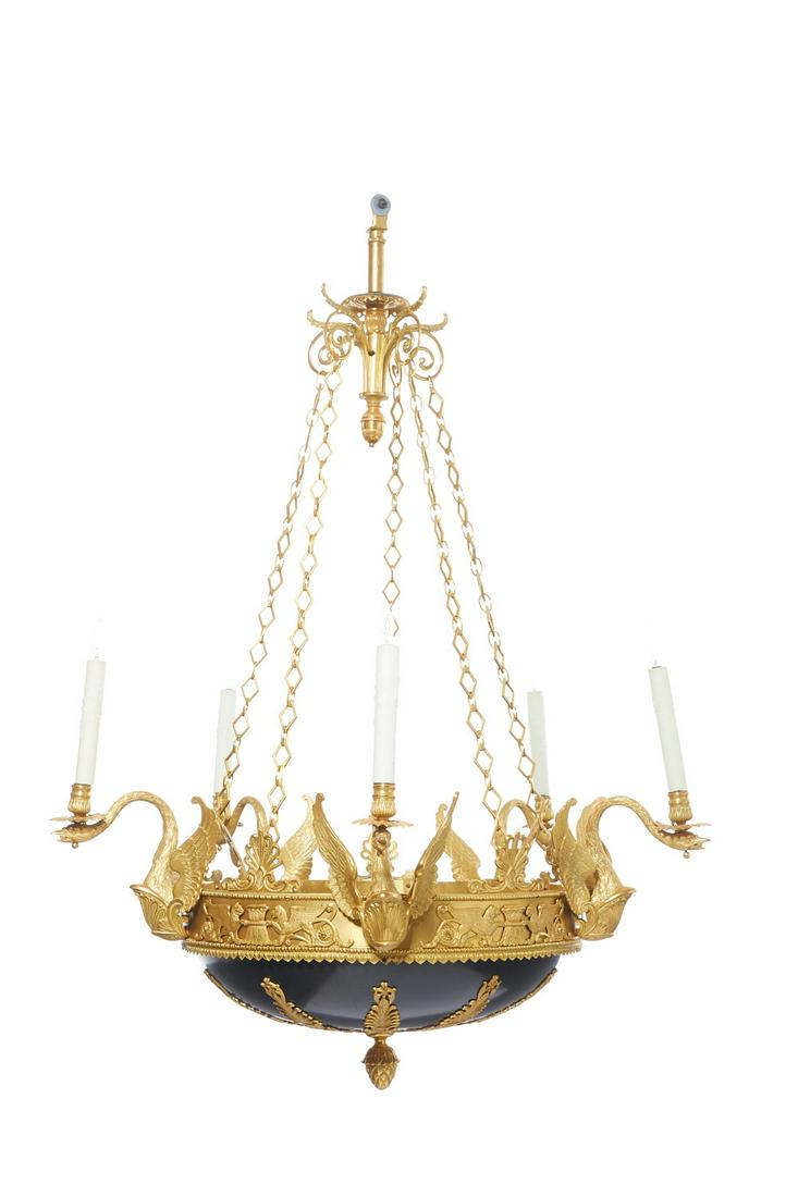An Empire style bronze & tole chandelier (1 of 3)