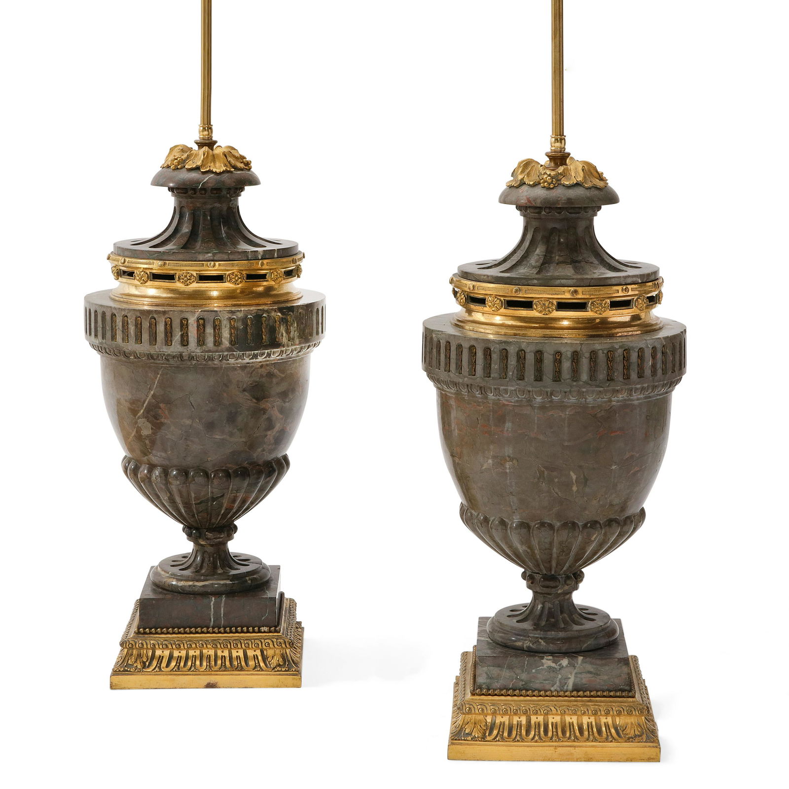 Pair Louis XVI style bronze & marble urn lamps (1 of 7)