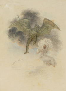 Thomas Stothard, Devil confronts an angel: Thomas Stothard (British, 1755-1834)Devil confronts an angelwatercolor on cardindistinct inscription upper left3 x 2 1/4in (7.5 x 5.5cm) Provenance:With Denenberg Fine Arts Inc., W