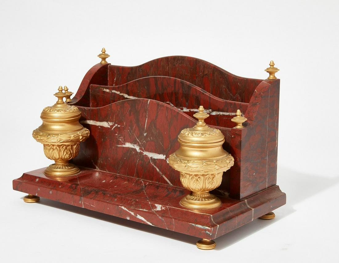 A French rouge griotte marble desk stand (1 of 3)