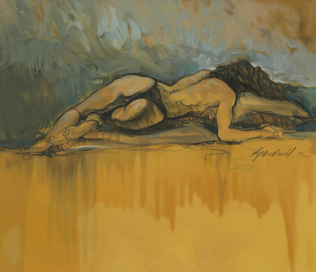 Richard MacDonald, Reclining female nude, litho: Richard MacDonald (American, 20th century) Reclining female nude lithograph printed in colors signed in pencil on image and numbered 36/250 20 x 23in (51 x 58cm) Provenance: Prop