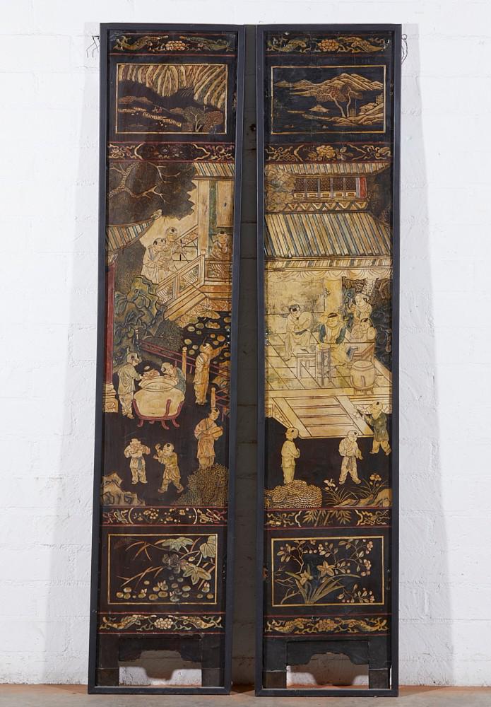 Two Chinese coromandel lacquer screen panels (1 of 6)