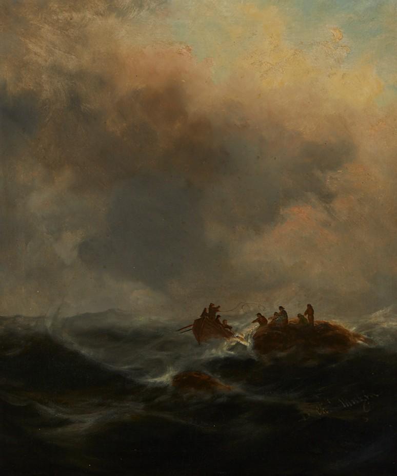 Continental School, Rescue on a stormy sea: Continental School 19th century Rescue on a stormy sea oil on canvas signed lower right Ch Muzin 29 1/2 x 24 1/2in (75 x 62cm) Provenance: Property from the Geith Estate, Santa Ba