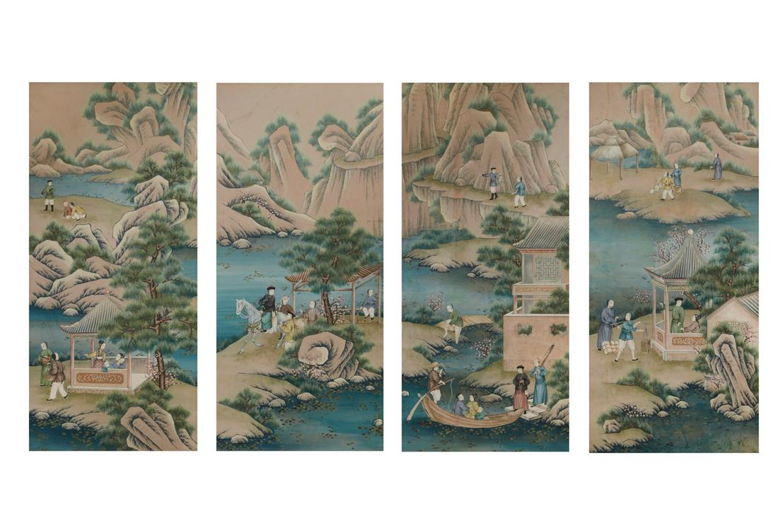 Four English Chinoiserie decorated panels (1 of 8)