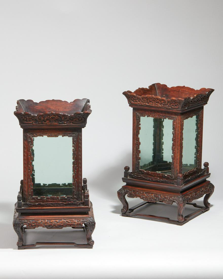 A pair of Chinese glazed hardwood display cases (1 of 3)
