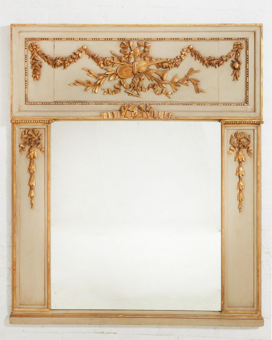 A Louis XVI style grey painted trumeau mirror (1 of 5)