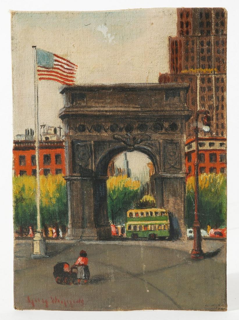 Guy Carleton Wiggins, Washington Square, oil: Guy Carleton Wiggins (American, 1883-1962)Washington Squareoil on artist's boardsigned lower left Guy Wiggins7 x 5in (18 x 12.5cm) Provenance:Property from a Private Souther