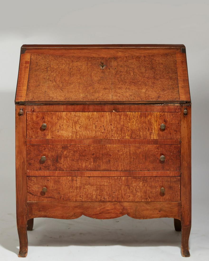 Continental burl wood and walnut slant front desk (1 of 5)