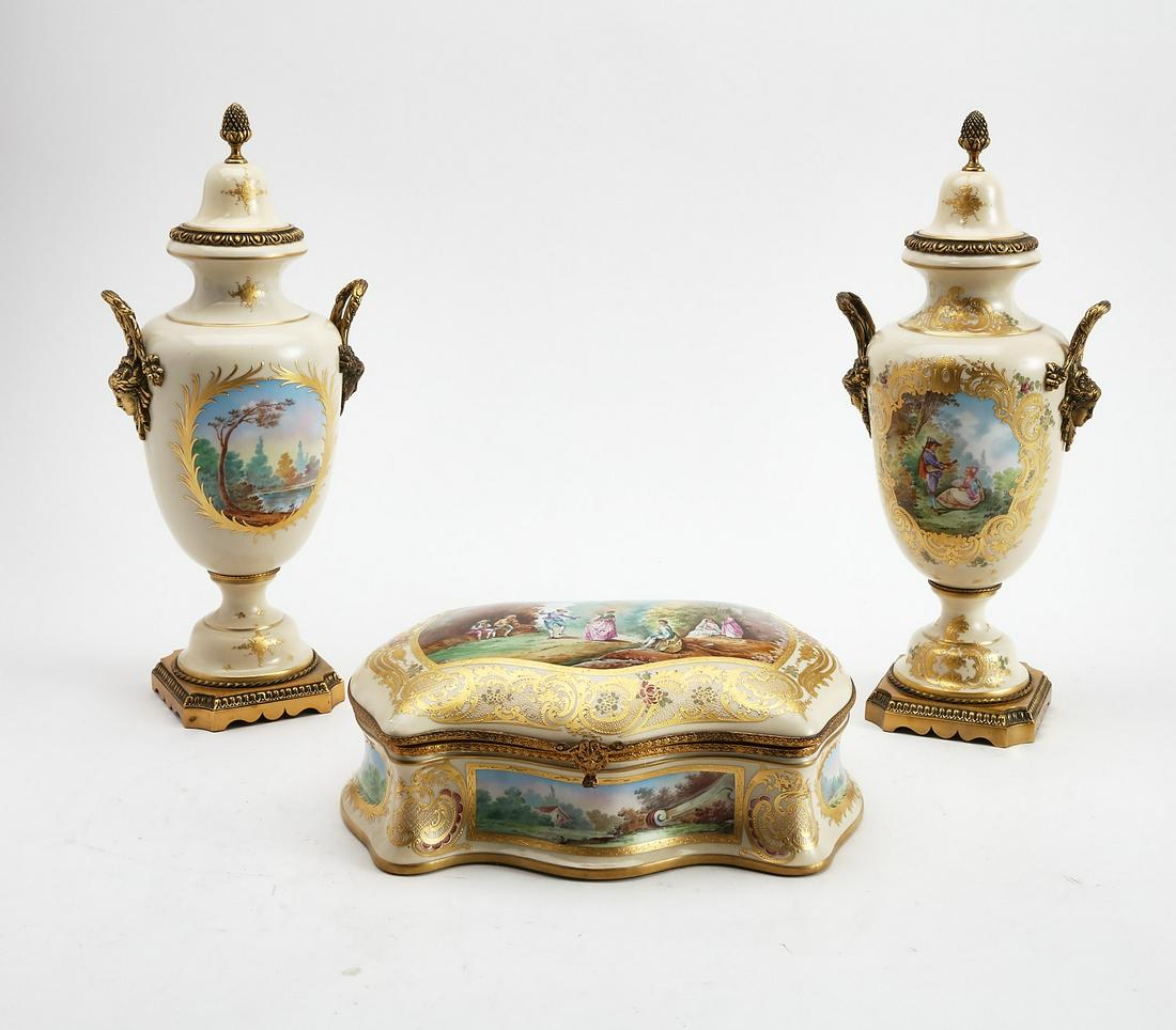 Continental gilt metal mounted porcelain grouping (1 of 7)