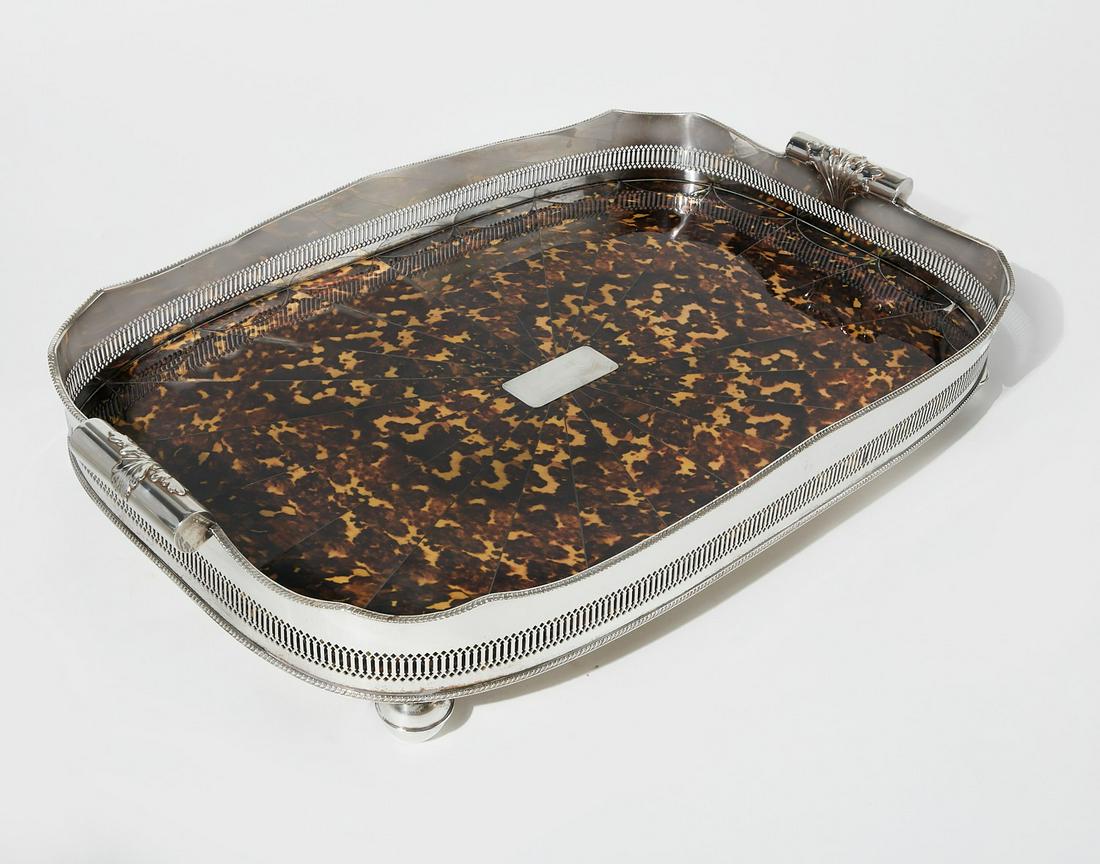 A large silver plate and faux tortoiseshell tray (1 of 6)