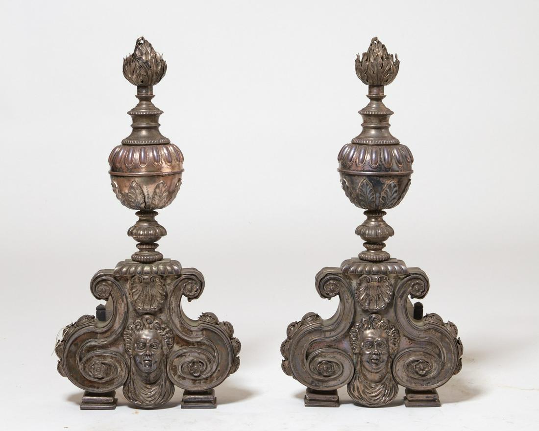 A pair of Baroque style white metal andirons (1 of 3)