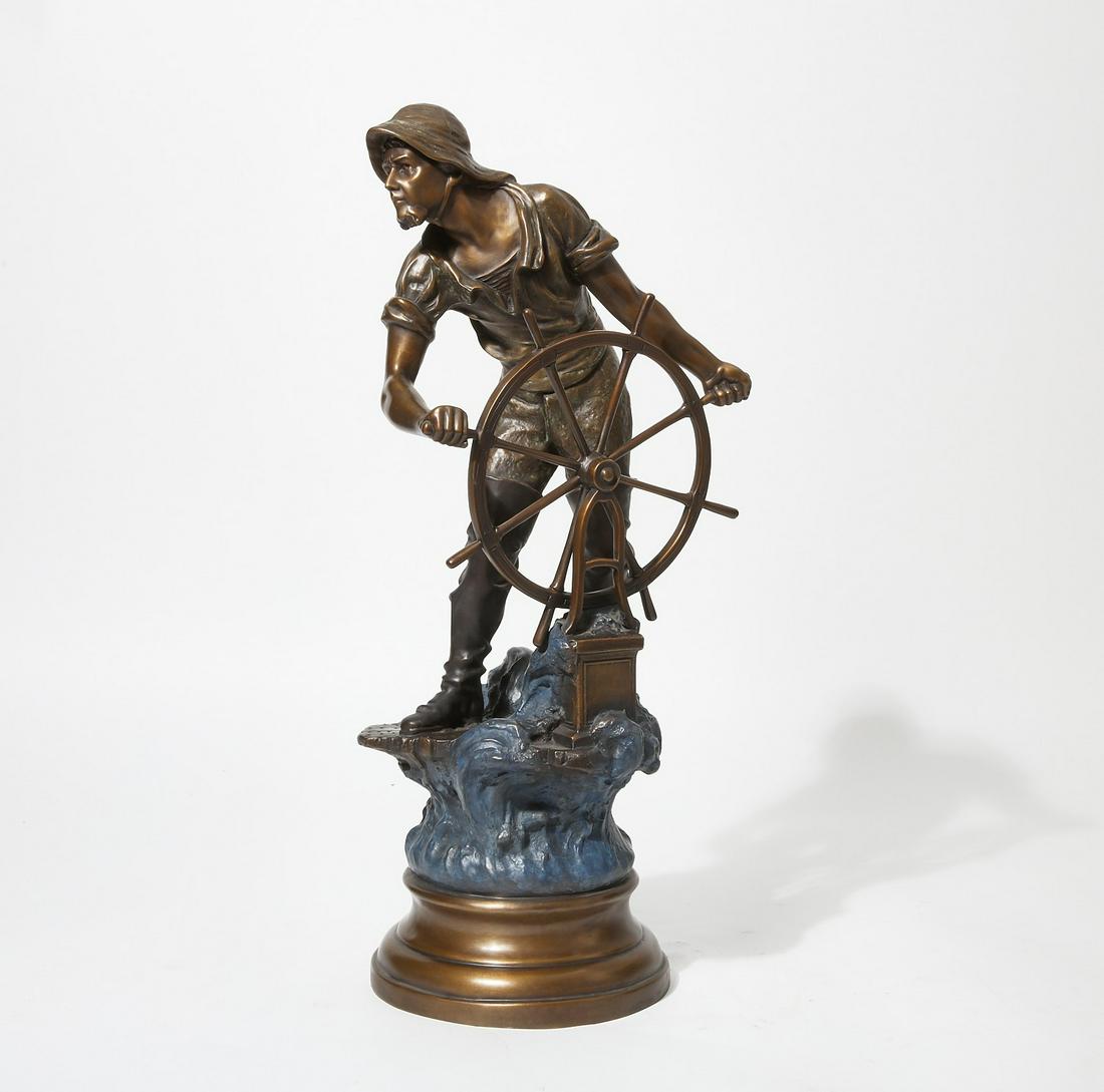 American bronze model of mariner, after Raphanel: An American patinated bronze model of a marinerafter a model by Xavier Raphanel (French 1876-1957)modernIncised X. Raphanel and ART BRONZE foundry pastille.height 24 1/2in (62.5cm); width 10in (25.5cm