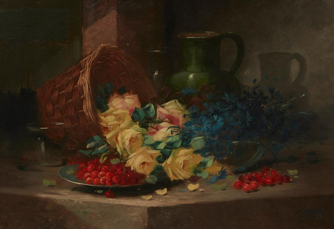G Duval, Still life of flowers and fruit, oil (1 of 6)