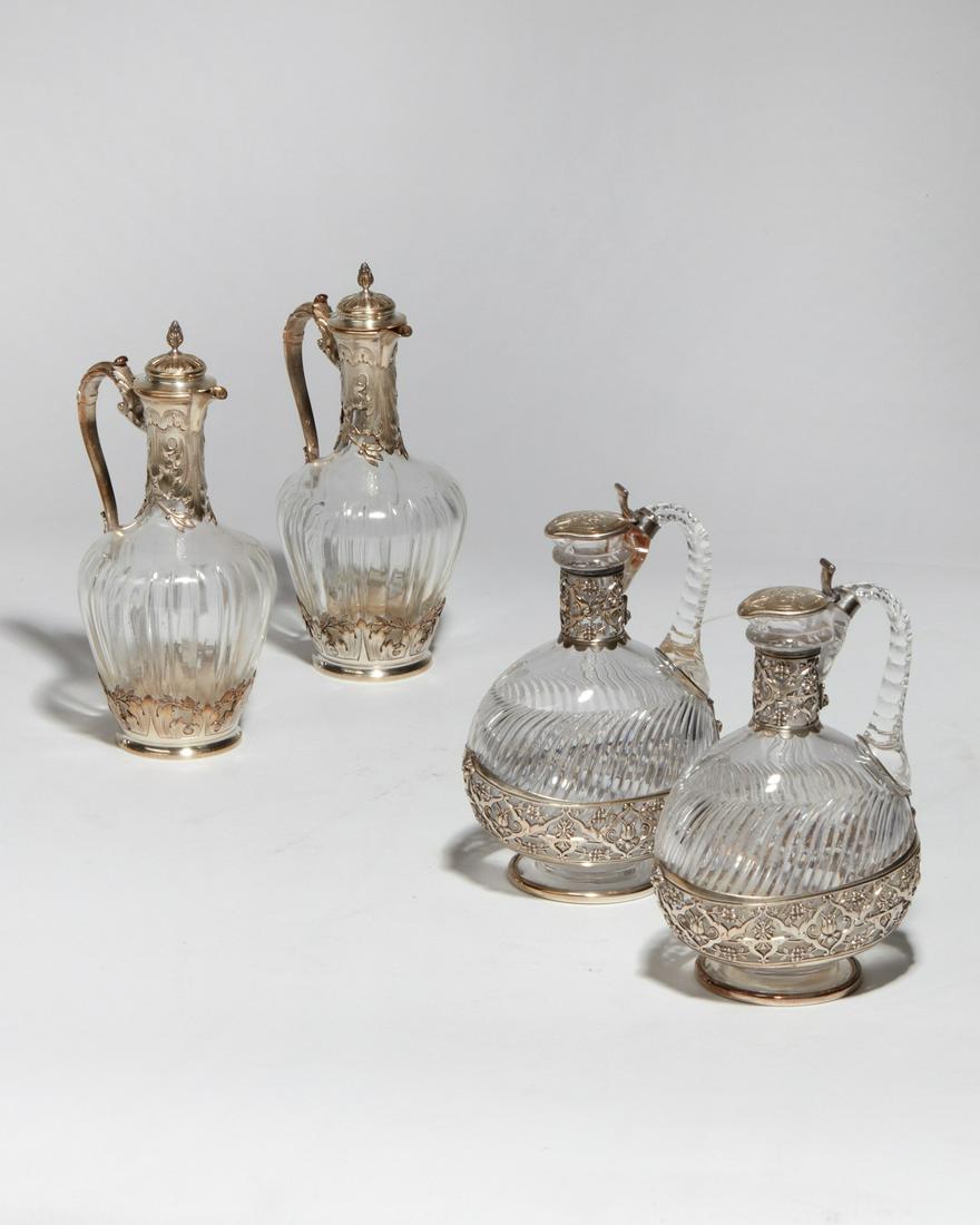 Two pairs of French silver & glass cordial jugs (1 of 8)