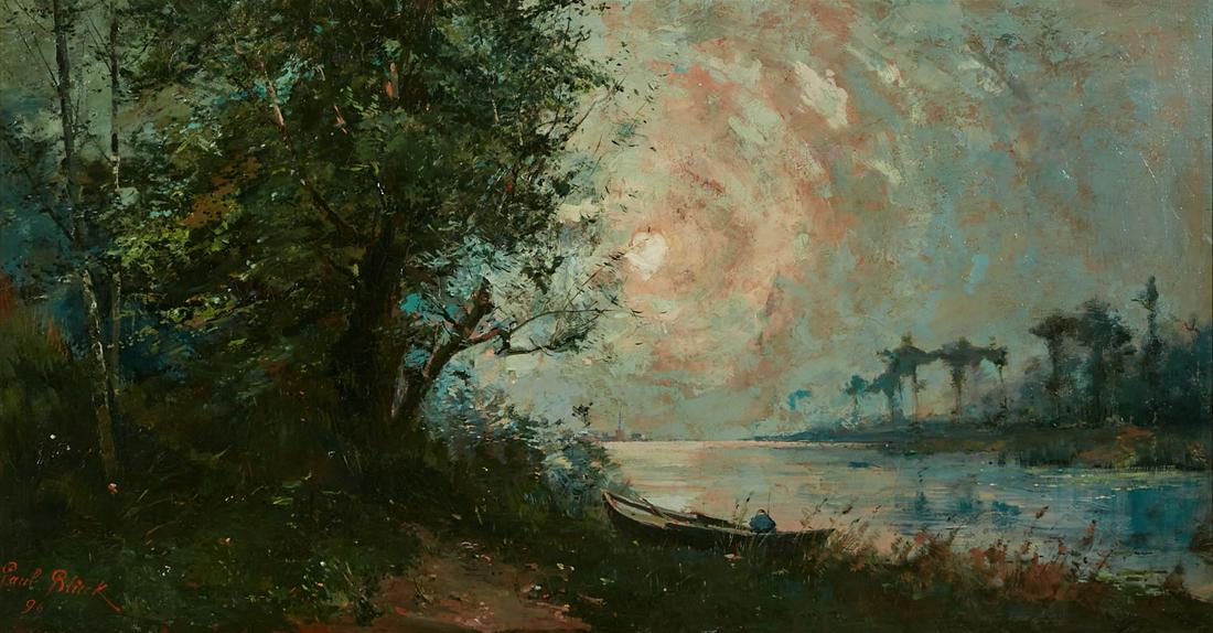 Paul Blieck, Boat on bank of moonlit river, 1896 (1 of 4)