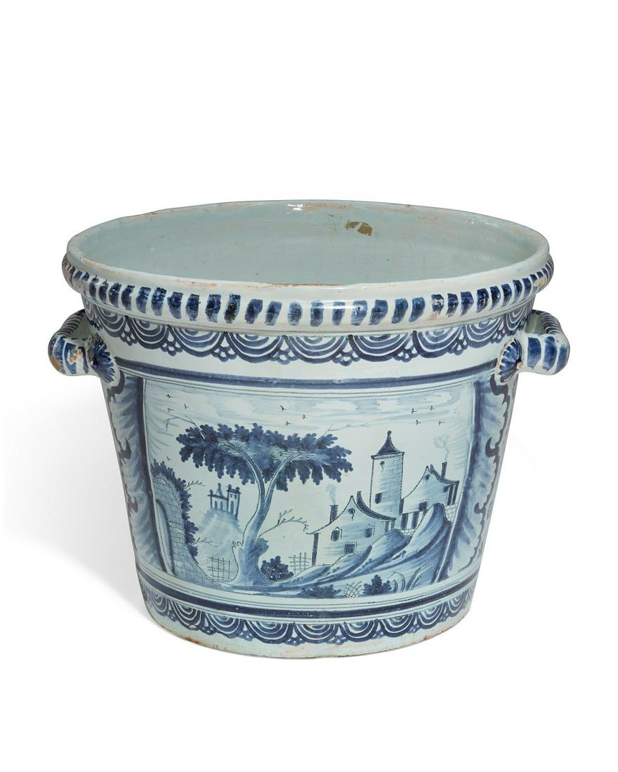 A French blue and white glazed faience pail (1 of 9)