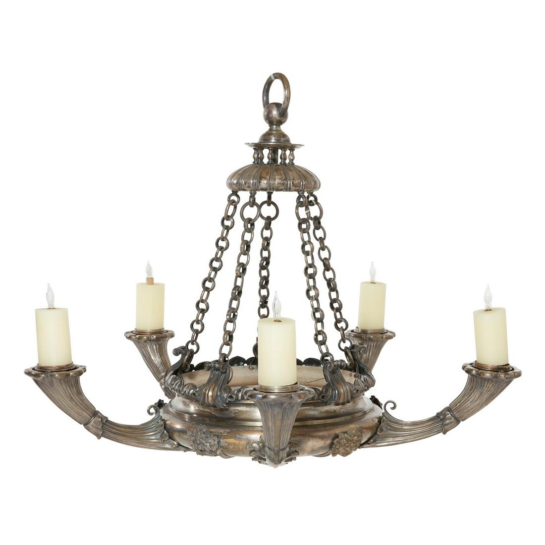 A Neoclassical style five light chandelier (1 of 5)