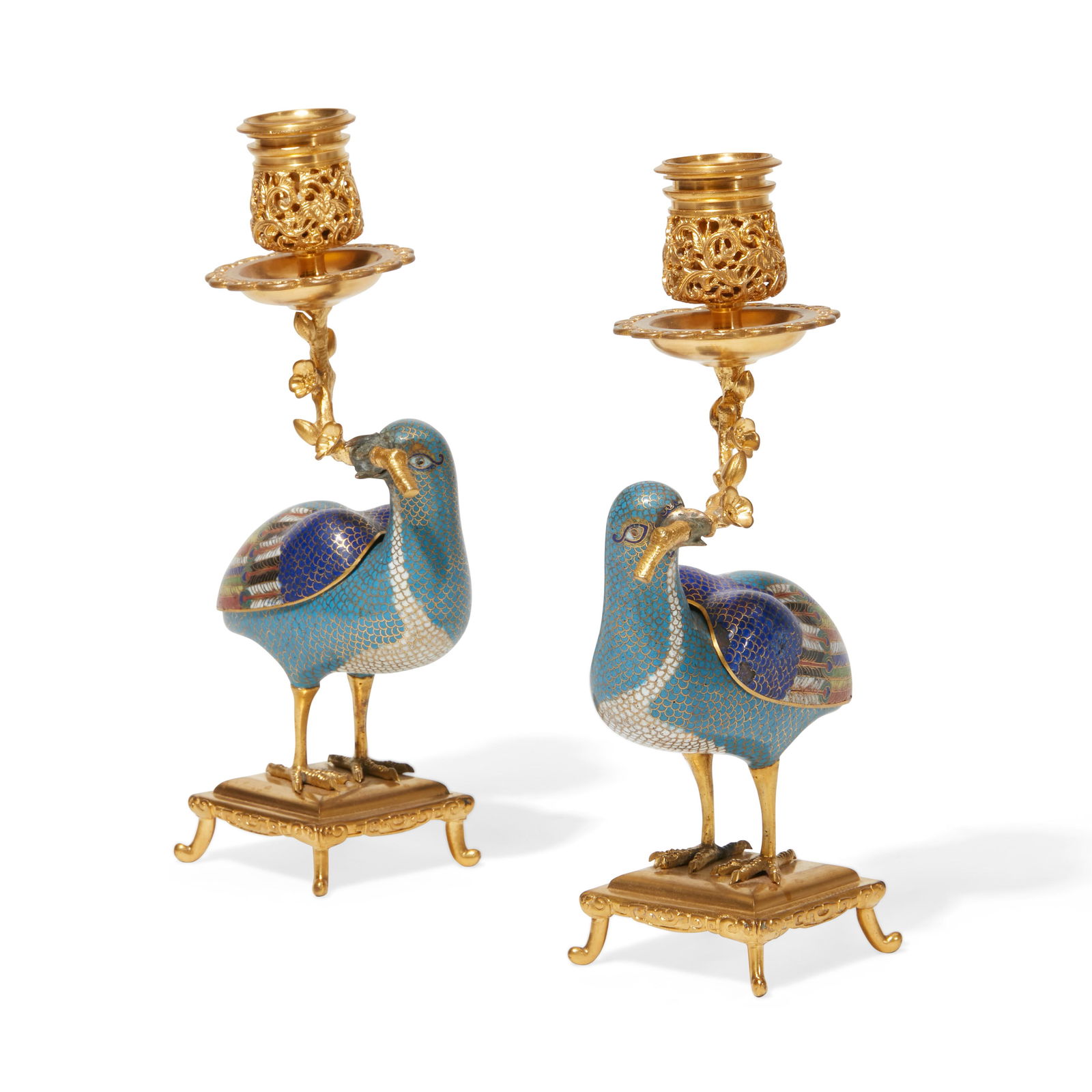 Bronze & enamel bird candlesticks, Barbedienne (1 of 7)
