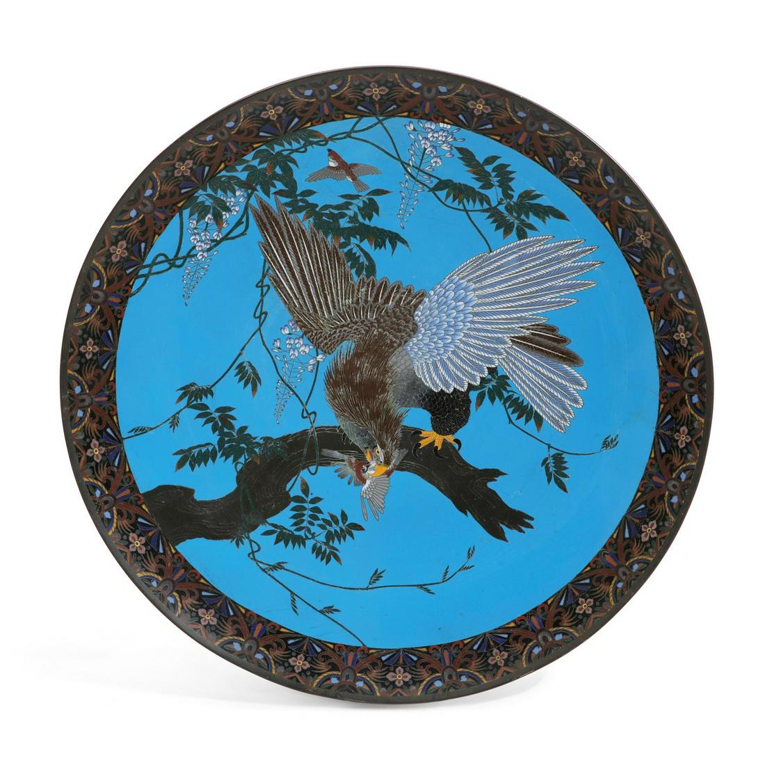 Large Japanese cloisonne enamel charger on stand (1 of 6)