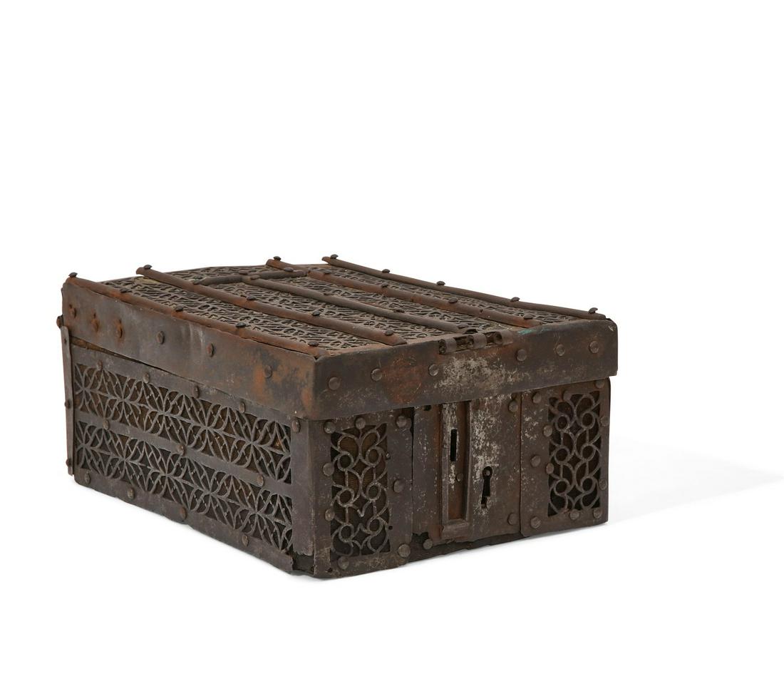 A Spanish Baroque steel and cut velvet table box (1 of 5)