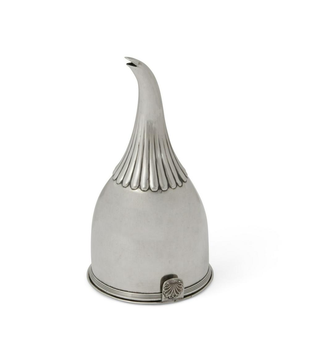 A George III silver wine funnel and strainer: A George III sterling silver wine funnel and strainer makers marks rubbed, London 1789 length 6 1/4in (16cm); weight approximately 5.7oz troy