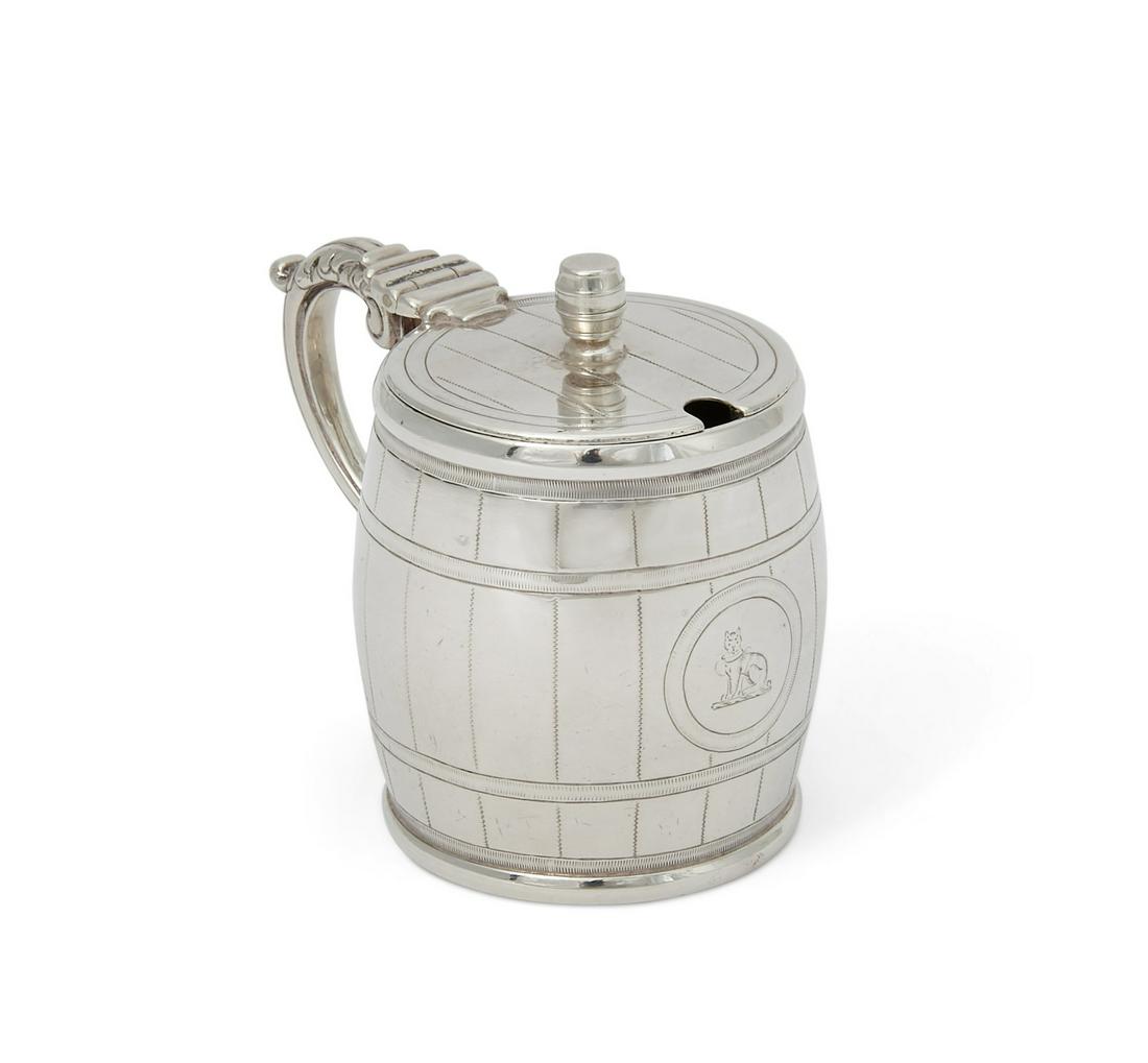 Victorian sterling silver barrel form mustard pot (1 of 5)